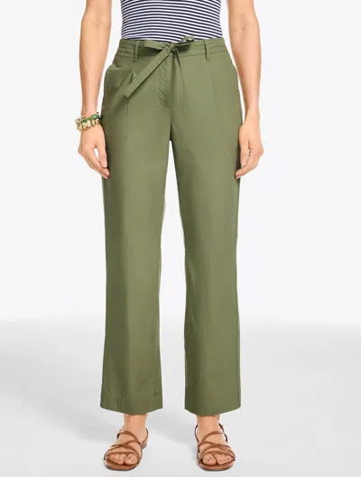 Talbots Petite - Poplin Straight Ankle Pants - Olive Leaf - 14 - 100% Cotton  In Green