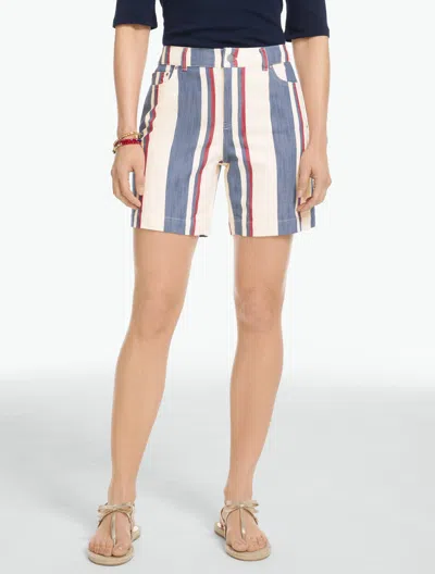 Talbots Petite - Relaxed Chino Shorts - Dazzling Stripe - Red - 16