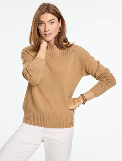Talbots Petite - Ribbed Boatneck Pullover Sweater - Cafe Au Lait Heather - 2xs - 100% Cotton