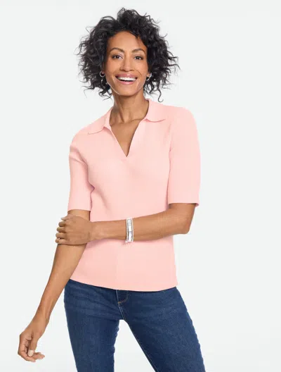 Talbots Petite - Ribbed Elbow Sleeve Polo - Pink Champagne - 2xs