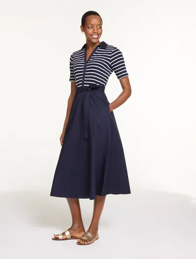 Talbots Petite - Ribbed Stripe Poplin Fit & Flare Dress - Indigo Blue/white - 14  In Multi