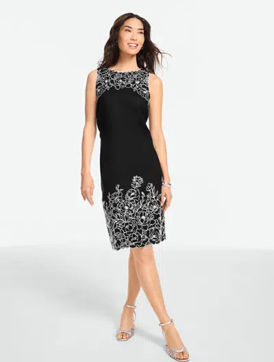 Talbots Petite - Rsvp Floral Embroidered Linen Sleeveless Shift Dress - Black - 14