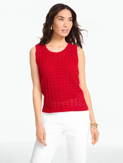 Talbots Petite - Scallop Trim Pointelle Shell Sweater - Red - Small