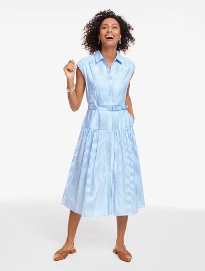 Talbots Petite - Seersucker Drop Waist Shirtdress - Ocean Stripe - Vista Blue - 16
