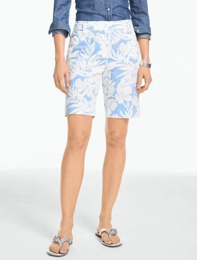 Talbots Petite - Seersucker Perfect Shorts - Tropical Hibiscus - 9â - Shore Blue/white - 14 - 100% Cotton 