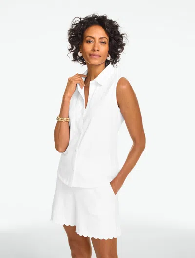 Talbots Petite - Sleeveless Eyelet Button Front Top - White - Large - 100% Cotton