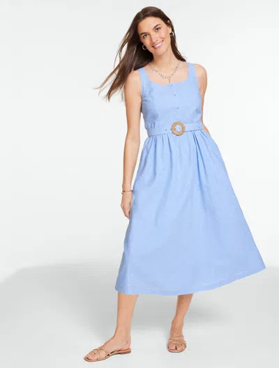 Talbots Petite - Sleeveless Linen Fit & Flare Dress - Vista Blue/white - 16