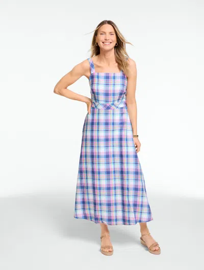 Talbots Petite - Sleeveless Swing Dress - Fresh Madras - Pink/navy Blue - 14