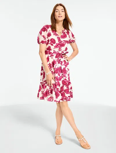 Talbots Petite - Voile Fit & Flare Dress - Shadow Floral - Ivory - 8 - 100% Cotton  In White