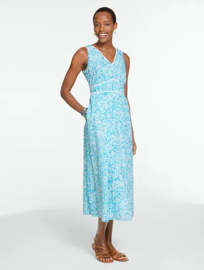 Talbots Petite - Voile Fit & Flare Dress - Watercolor Medallion - Turquoise Blue - 16