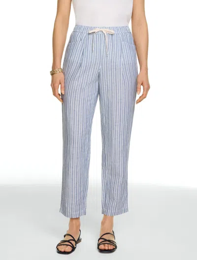 Talbots Petite - Washed Linen Tapered Ankle Pull-on Pants - Dalton Stripe - Navy Blue Dusk - Xl