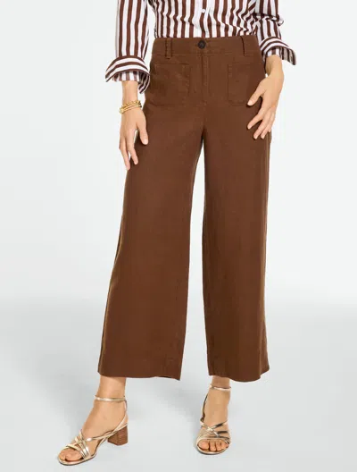 Talbots Petite - Washed Linen Wide Crop Patch Pocket Pants - Dark Walnut - 16  In Brown