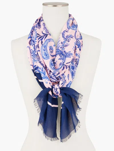 Talbots Picnic Paisley Floral Oblong Scarf - White - 001  In Pink