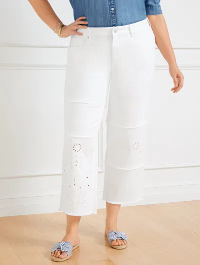 Talbots Pieced Embroidered Crop Wide Leg Jeans - White - 18