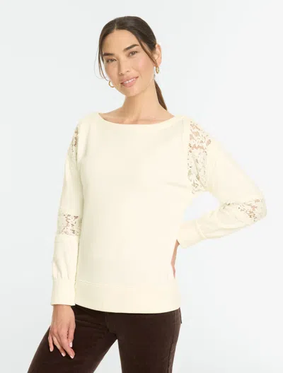 Talbots Pieced Lace Sweatshirt - Ivory - Xs
