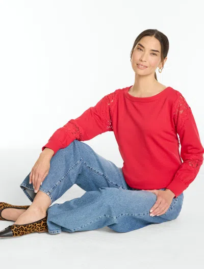 Talbots Pieced Lace Sweatshirt - Red - Xs