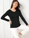 Talbots Pima V-neck T-shirt - Black - 1x  In Black