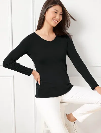 Talbots Pima V-neck T-shirt - Black - 1x