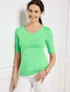 Talbots Pima V-neck T-shirt - Solid - Bright Lime - 2x