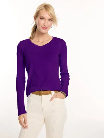 Talbots Pima V-neck T-shirt - Bramble Purple - Xs