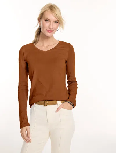 Talbots Pima V-neck T-shirt - Burnt Copper - Xs
