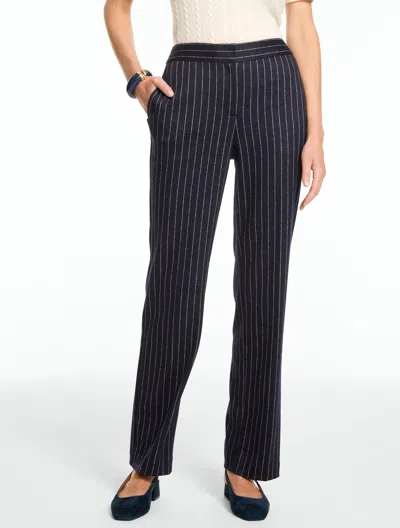 Talbots Pinstripe Knit Straight Leg Pants - Navy Blue/white - 2  In Navy Blue,white