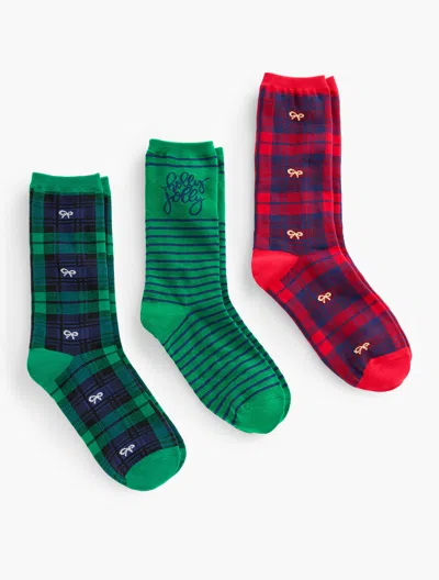 Talbots Plaid Bow 3-pack Sock Gift Set - Highland Green - 001
