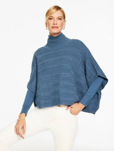 TALBOTS PLUS EXCLUSIVE CABLE KNIT PONCHO - MOONLIGHT BLUE - 3X TALBOTS