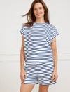 Talbots Plus Petite - Airknit Stretch Crewneck T-shirt - Ace Stripe - White/ink - 1x  In White,ink