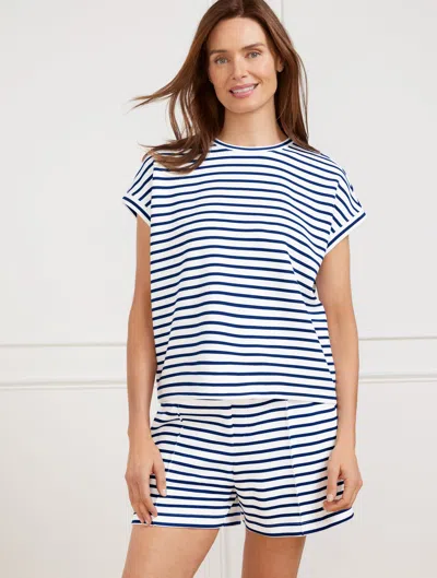 Talbots Plus Petite - Airknit Stretch Crewneck T-shirt - Ace Stripe - White/ink - 1x  In White,ink