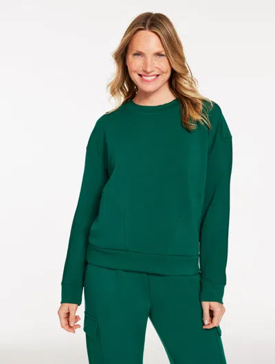 Talbots Plus Petite - Airknit Stretch Ribbed Crewneck Sweater Pullover - Pine Grove - 1x  In Green