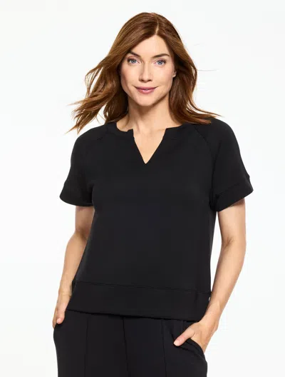 Talbots Plus Petite - Airknit Stretch Split Neck T-shirt - Black - 2x