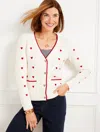 Talbots Plus Size - Argyle Stitch Cardigan Sweater - Embroidered Heart - Ivory/red - 3x  In Ivory,red