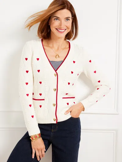 Talbots Plus Size - Argyle Stitch Cardigan Sweater - Embroidered Heart - Ivory/red - 3x  In Ivory,red
