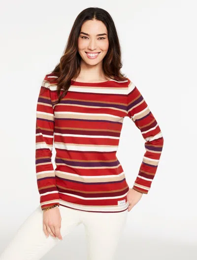 Talbots Plus Petite - Authentic  T-shirt - Boxwood Stripe - Red Currant - 1x - 100% Cotton