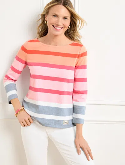 Talbots Plus Petite - Authentic  T-shirt - Celeste Stripe - Blue Sky Heather - X - 100% Cotton