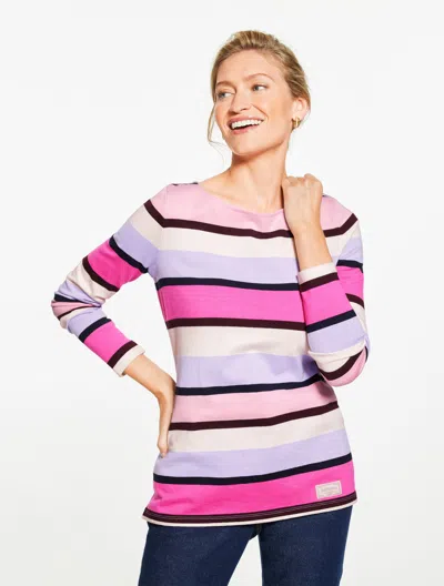 Talbots Plus Petite - Authentic  T-shirt - Icicle Stripe - Pink Petal - 1x - 100% Cotton In Multi