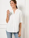Talbots Plus Petite - Band Collar Button Front Poplin Shirt - White - 3x  In White