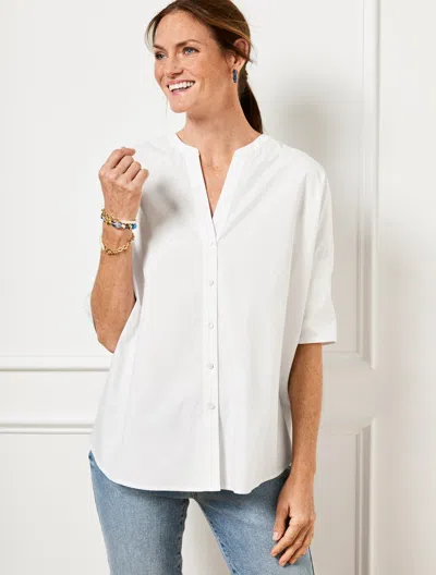Talbots Plus Petite - Band Collar Button Front Poplin Shirt - White - 3x