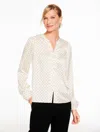 Talbots Plus Petite - Band Collar Button Front Shirt - Luminous Dots - Ivory/black - 3x  In Multi