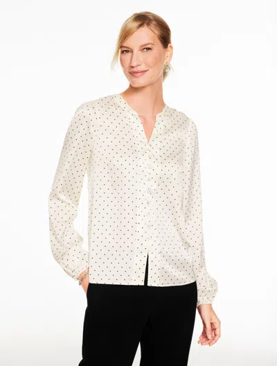 Talbots Plus Petite - Band Collar Button Front Shirt - Luminous Dots - Ivory/black - 3x  In Multi