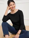 Talbots Solid Pima Bateau Neck T-shirt - Black - 1x