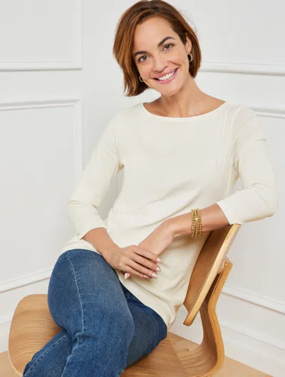 Talbots Plus Size - Solid Pima Bateau Neck T-shirt - Ivory - 2x