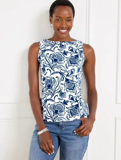 Talbots Plus Petite - Bateau Neck Tank Top - Bicolor Jacobean - White/ink - 3x  In White,ink