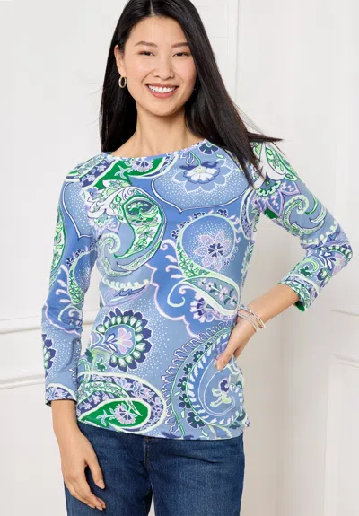 Talbots Plus Petite - Bateau Neck T-shirt - Colorblock Paisley - Vista Blue - X