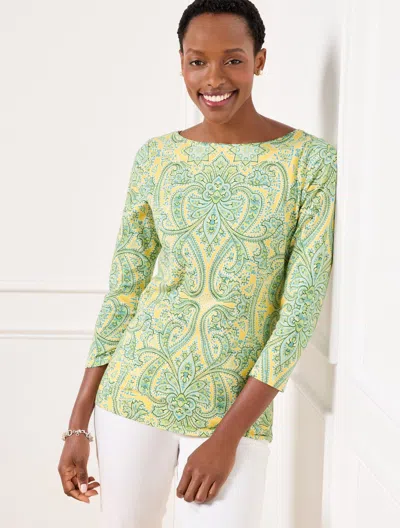 Talbots Plus Size - Bateau Neck T-shirt - Dazzling Paisley - Corn Silk - 2x