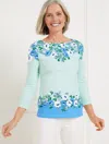 Talbots Plus Petite - Bateau Neck T-shirt - Floral Border - Blue Ice - 2x  In Blue Ice