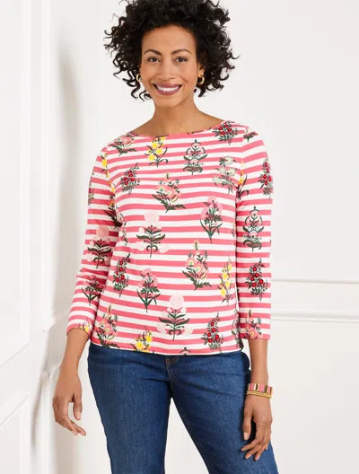 Talbots Plus Size - Bateau Neck T-shirt - Floral Radiance Stripe - Pink Rosette - 3x