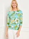 Talbots Plus Petite - Bateau Neck T-shirt - Gorgeous Botanical - Vivid Turquoise - 3x