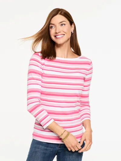Talbots Plus Petite - Bateau Neck T-shirt - Joleen Stripe - Orchid Pink - 2x - 100% Cotton